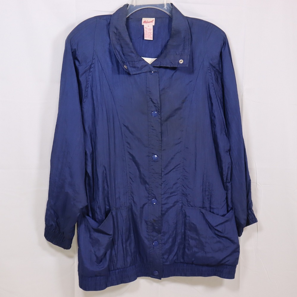 Haband‎ Windbreaker Jacket Medium Blue Womens Crinkle Nylon Vintage Coat
